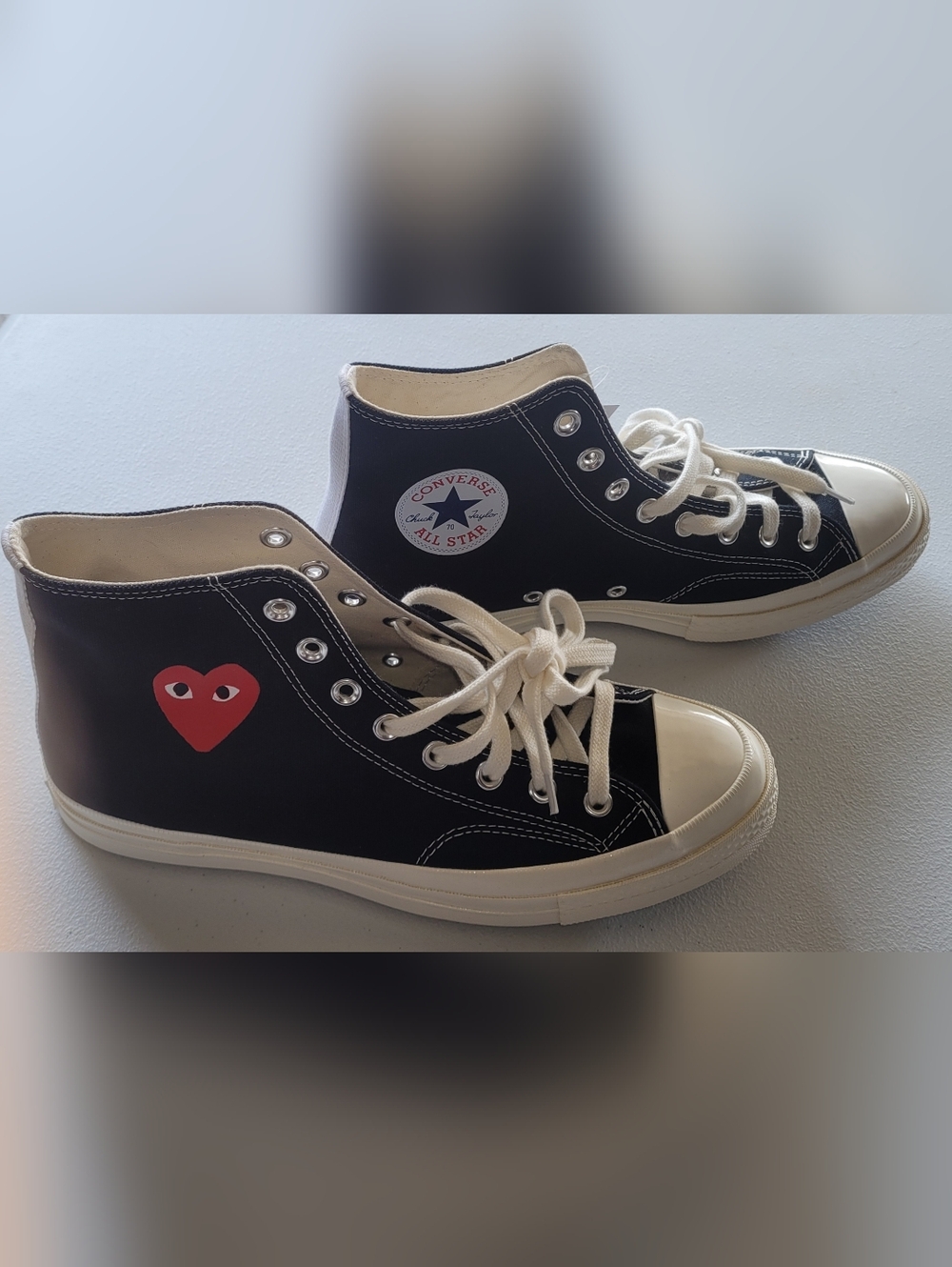 Comme des Garcon Play Converse, Black High-Tops w Red Heart Accent, M9.5 W11.5